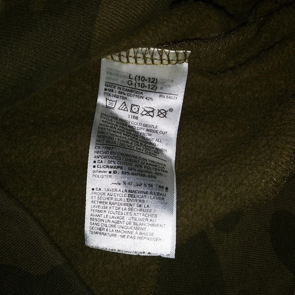 Kids Old Navy Camouflage Zip Up Hoodie Jacket Size L 10 12‎ Green Camo
